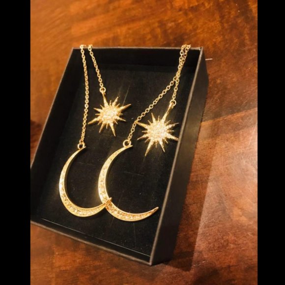 Moon and Stars Long Dangle Earrings - Picture 6 of 6